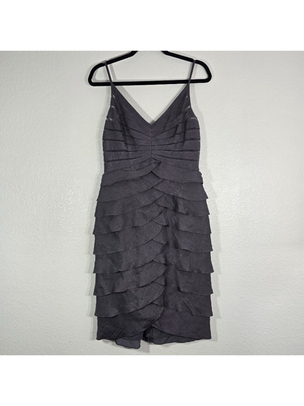 Adrianna Papell Occasions Ruffle Cocktail Dress Women Size 8 Gray Tiered Party - Picture 1 of 8
